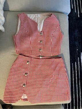 Day & Moon Red Houndstooth Two-Piece Dress Set